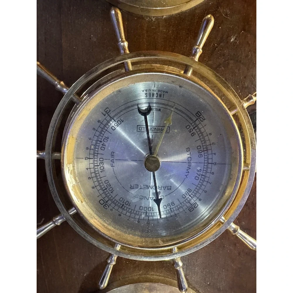 Vintage  Nautical Weather Station Wood Barometer Thermometer Humidity costal